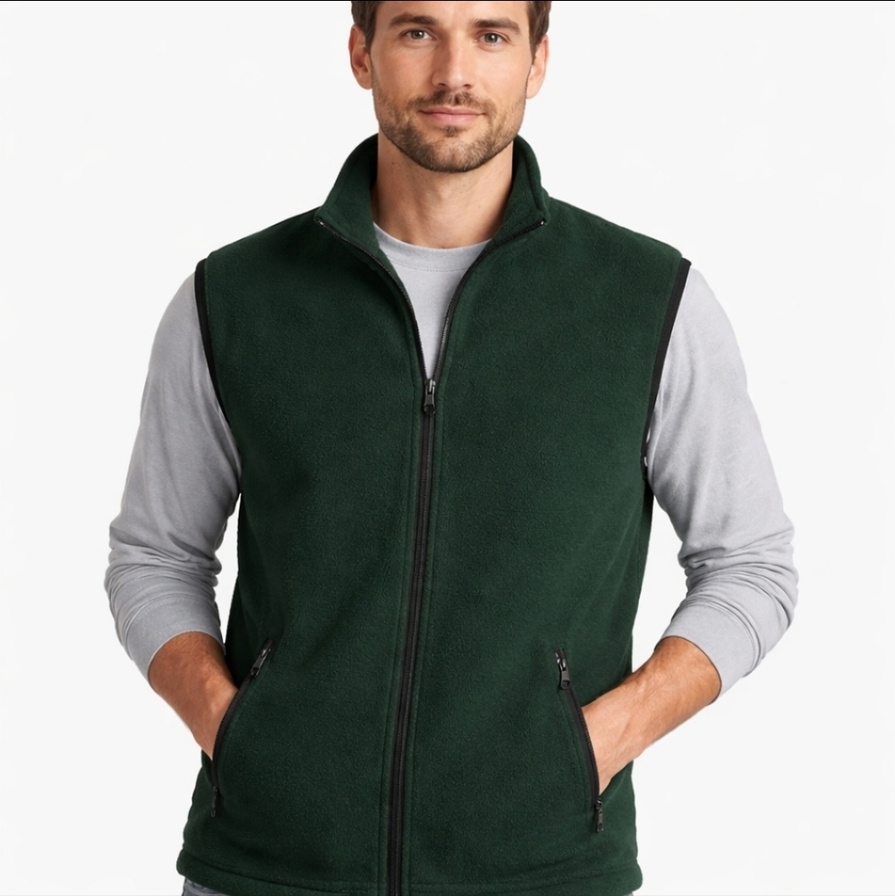 Performance Outfitters Men’s Fleece Vest XL Dark Green Zip Pockets